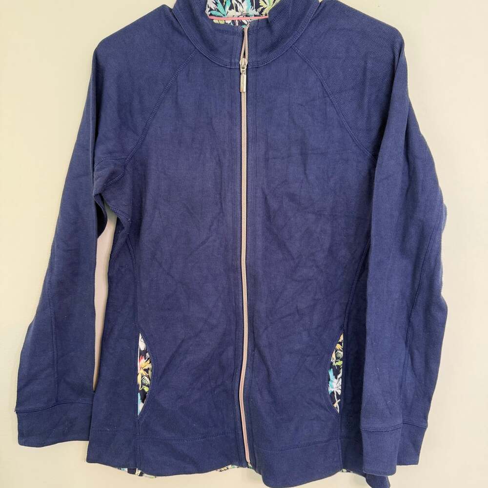 Tommy Bahama‎ Full Zip Sweater Women's Medium Purple Floral Preppy Golf Jacket